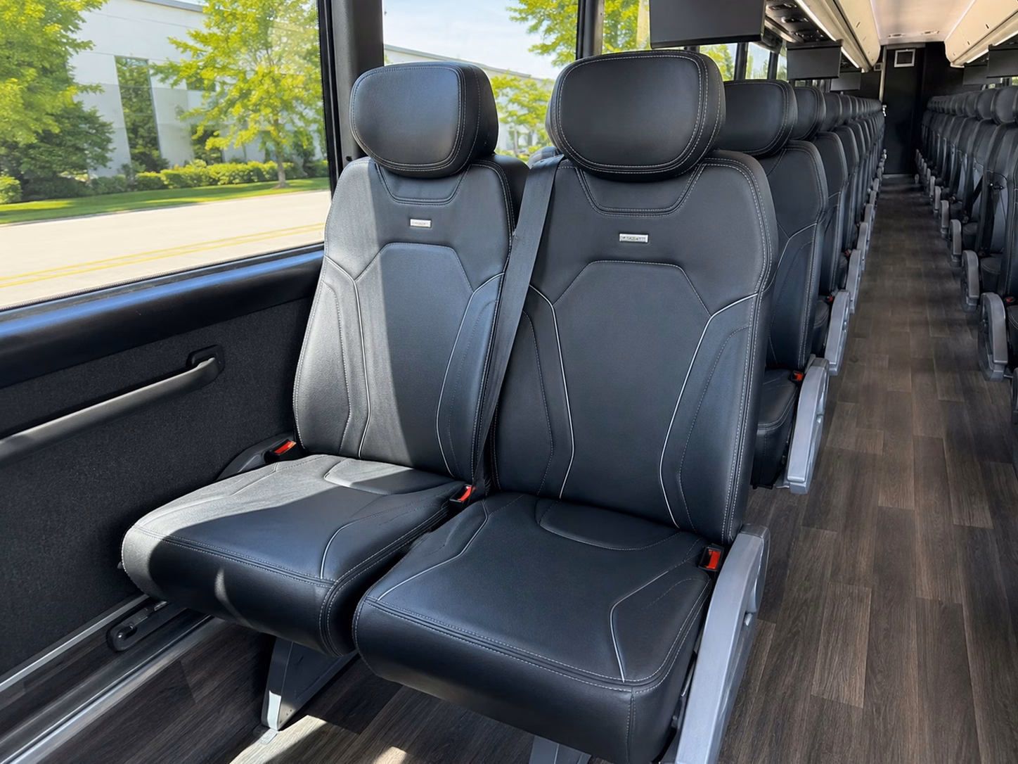 orange charter bus interior