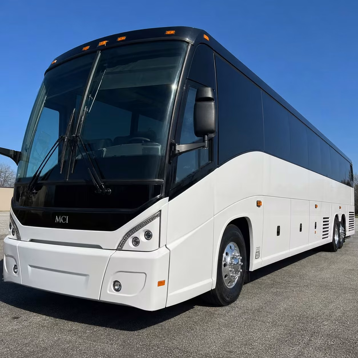 orange charter bus rental exterior