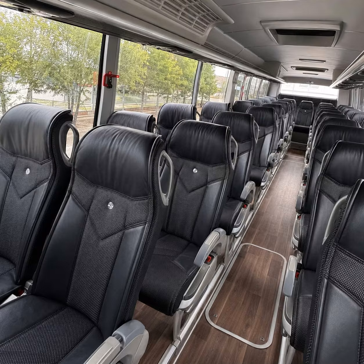 orange charter bus rental interior